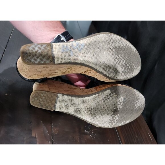 Toms Sienna Black Crochet Criss-Cross Cork Wedge Sandal/Sz. 9M - Picture 7 of 8